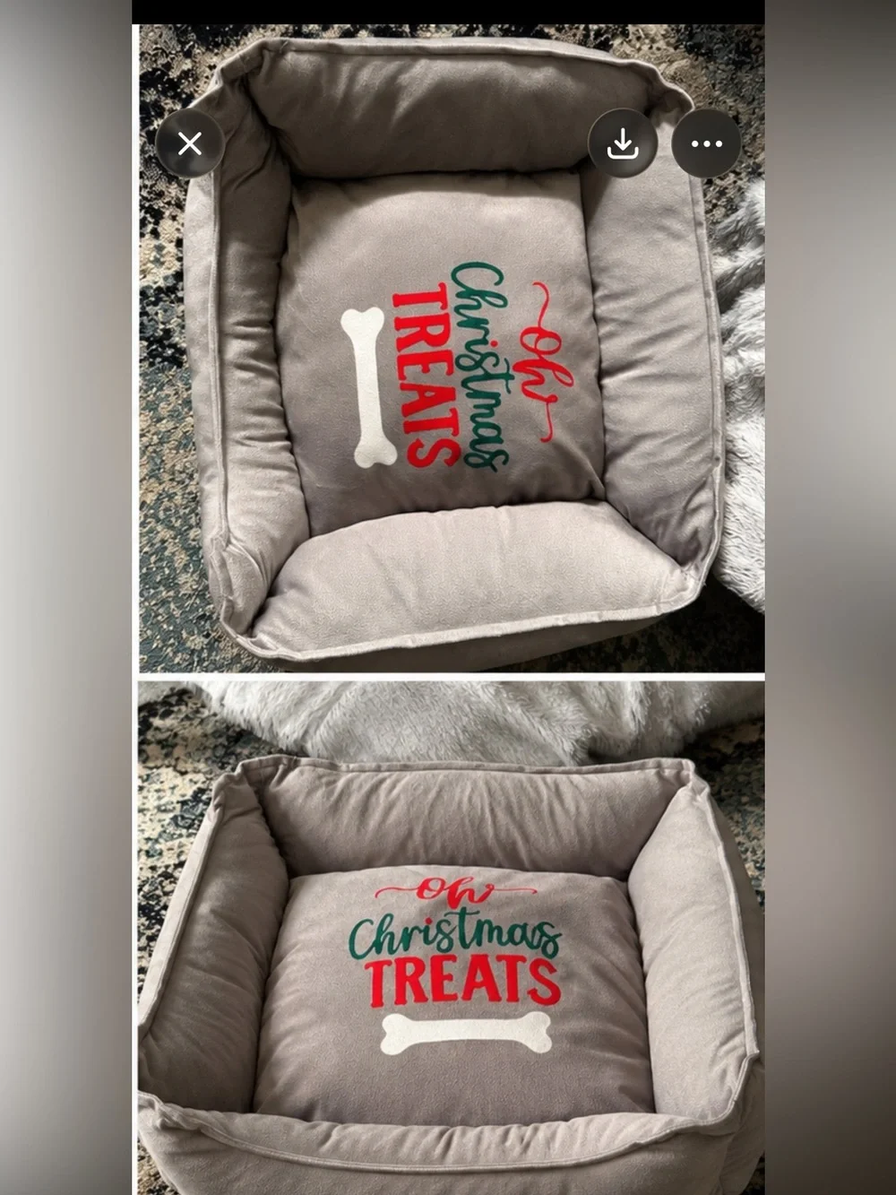 Oh Christmas Treats Dog Bed Cushion - Neutral Gray